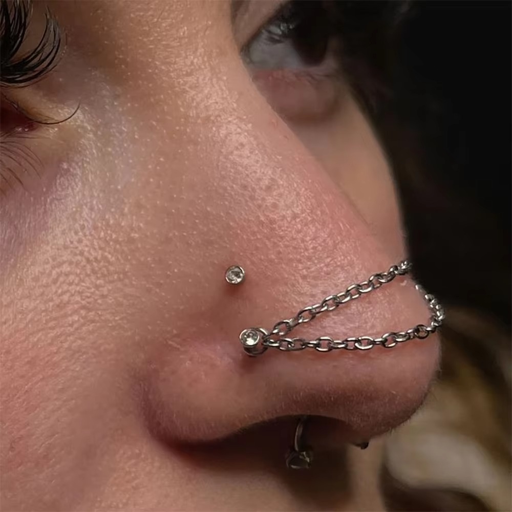 Body Jewelry Labret - Titanium Nose Chain Double Chain Three