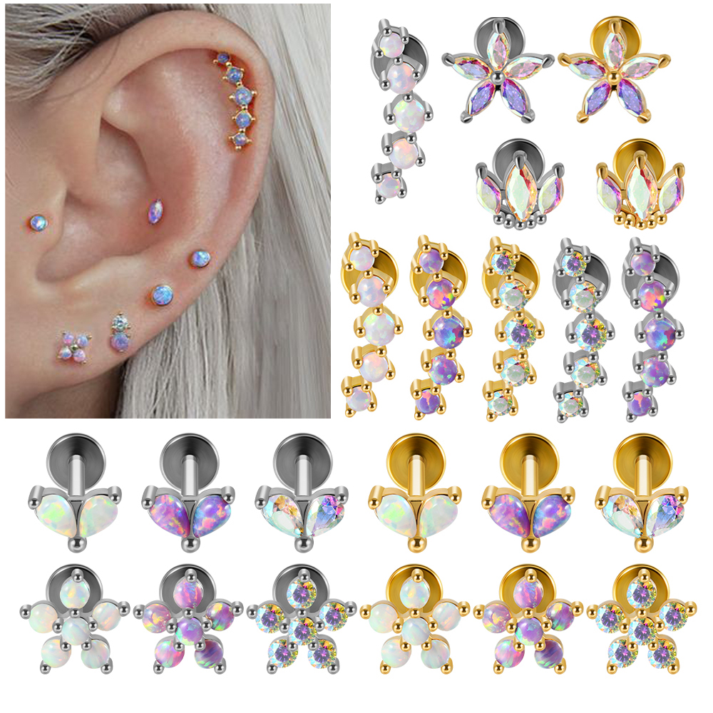 Helix Cartilage Ring - 1PC Stainless Steel Opal Flower Ear