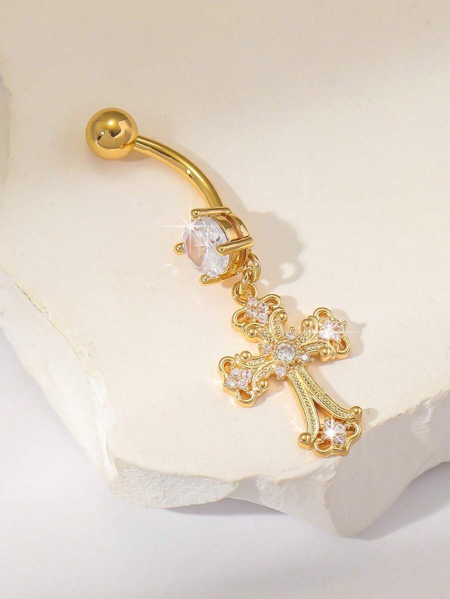 Gold-Tone Ornate Cross Navel R - Body Jewelry Labret review and price