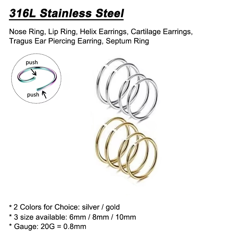 6pcs/lot Hypoallergenic Nose R - Helix Cartilage Ring review and price